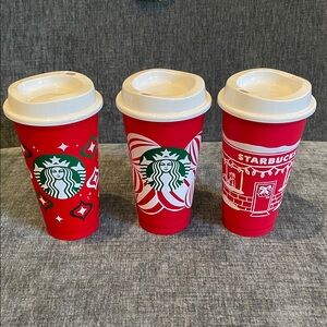 NEW never-used set of three “Red Cups” from Starbucks: 2023, 2024, 2025 editions